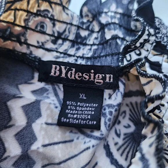 By Design Black Beige Floral Paisley Print Pullover Top Stretch Long Sleeve XL - Picture 11 of 11